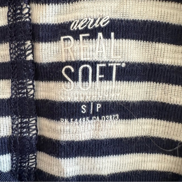 Aerie Real Soft navy and white striped long sleeve top with thumb holes Small - Picture 9 of 11